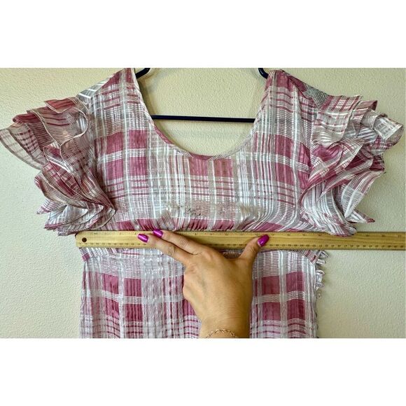 NWT Love Shack Fancy x  Free People Silk Sloane Blush Plaid Silk Maxi Dress XS - Picture 12 of 13